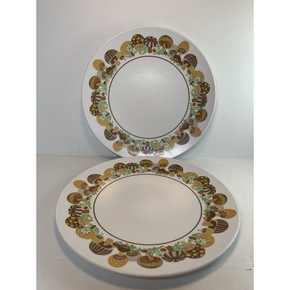 Vintage Mushroom Dinnerware Plate Melamine Brown Orange Yellow 9" MCM READ